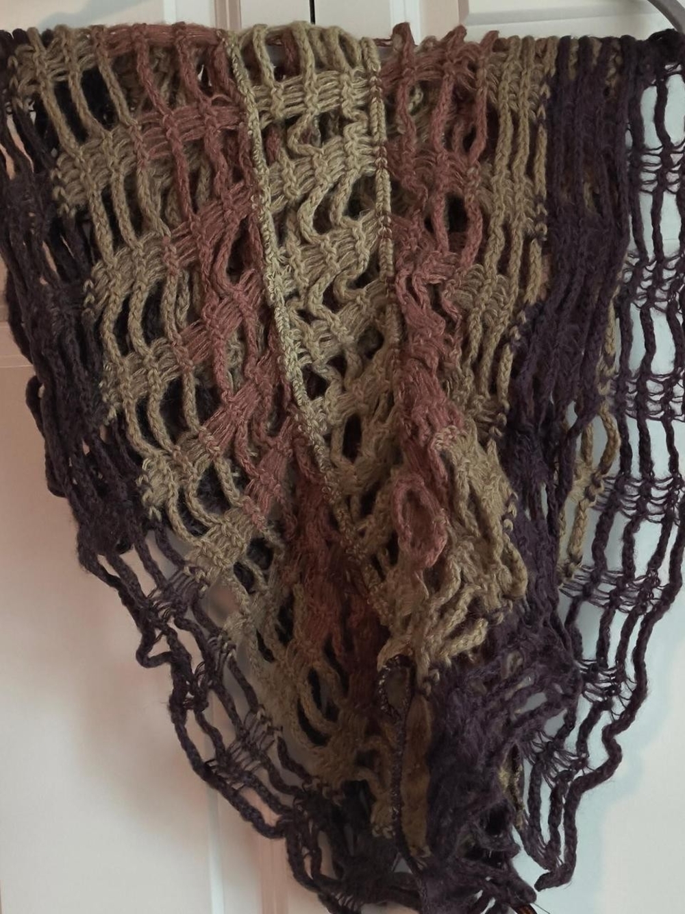 Boho Crochet Triangle Scarf in Brown and Tan